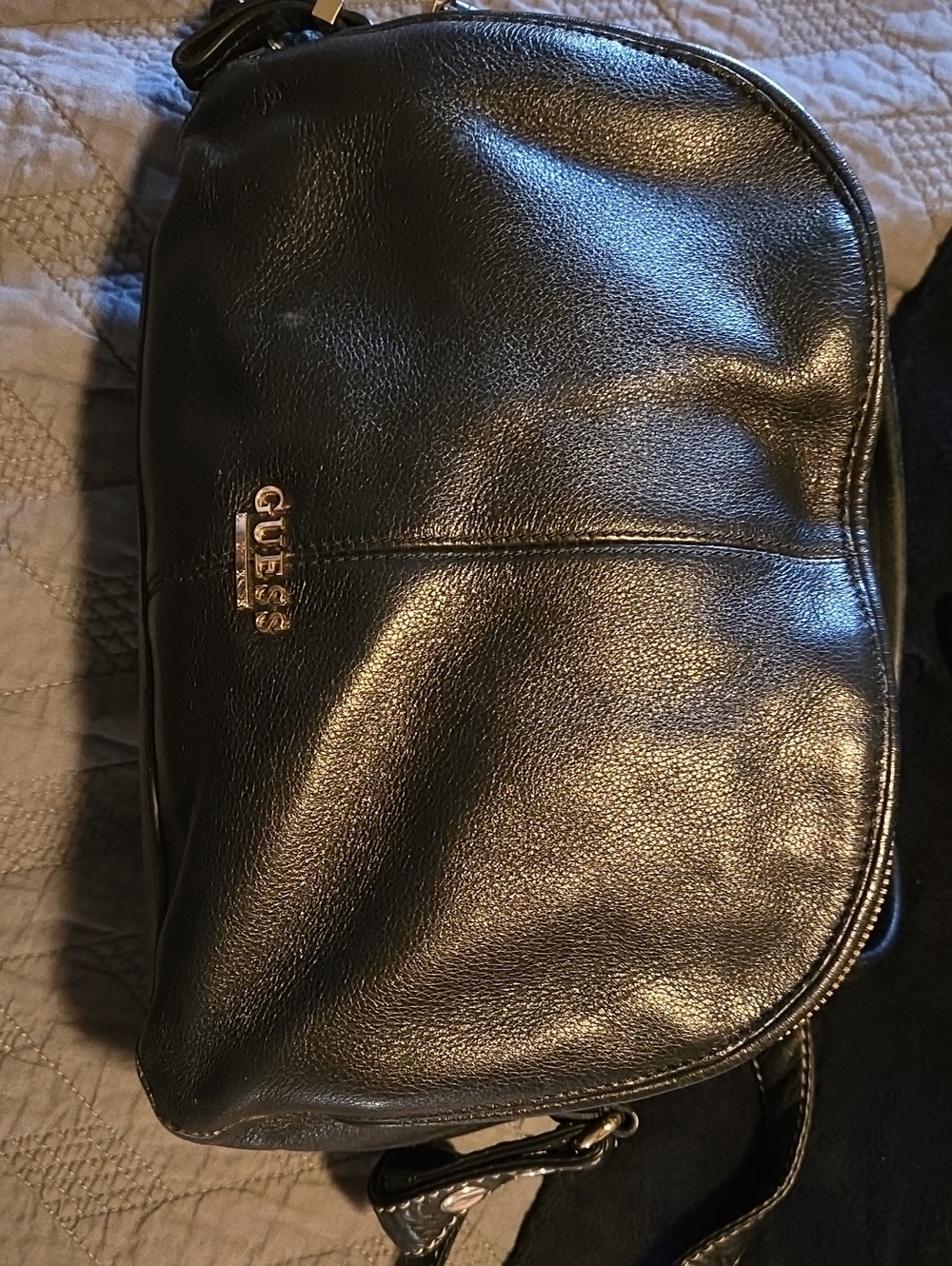 Guess Black Leather Shoulder Bag with Gold Logo